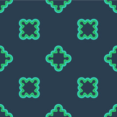 Line Puzzle pieces toy icon isolated seamless pattern on blue background. Vector