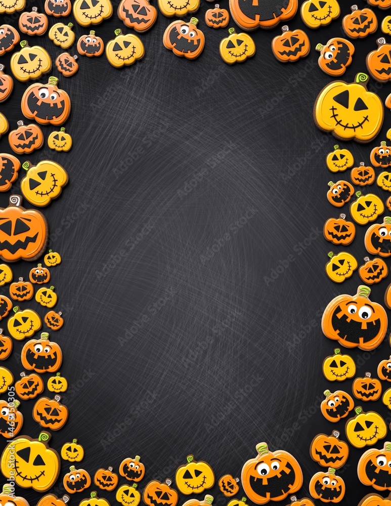 Poster Halloween poster with pumpkin cookies - 3D illustration