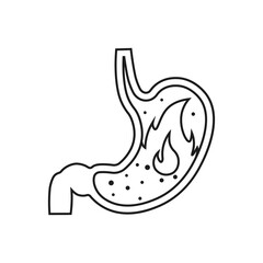 Stomach with heartburn icon. Vector. Line style.