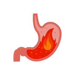 Stomach with heartburn icon. Vector illustration.