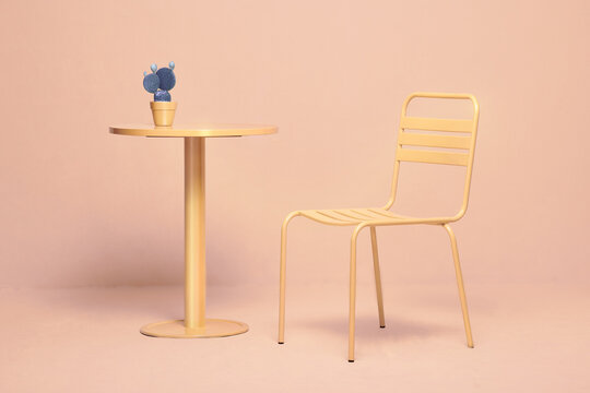 A set of yellow modern style table and chair