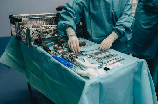 Nurse and surgical tools in hospital