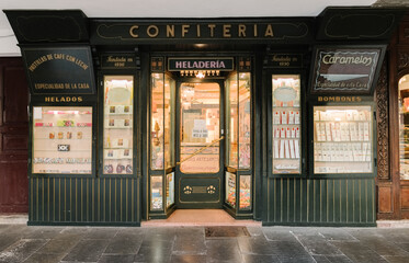 Aged Pastry Shop With Bakery Display Window