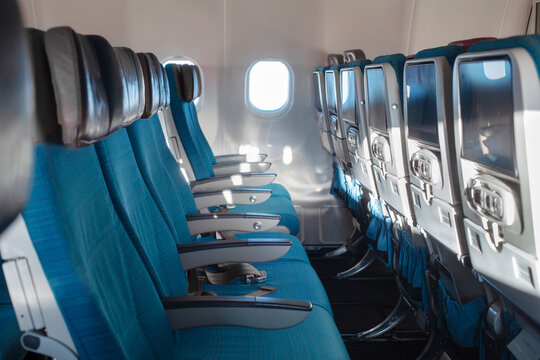 empty seats in airplane, aircraft interior