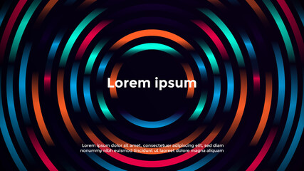 Dark Background with Bright and Glowing Neon purple, Orange, and Blue Lights. Circle Neon Background