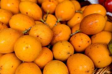 Fresh exotic fruits in Mercado Dos Lavradores. Funchal, Madeira, Portugal