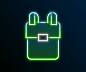 Glowing neon line School backpack icon isolated on black background. Colorful outline concept. Vector