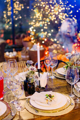 festive large table decorated christmas symbols party