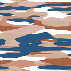 Seamless colorful happy camoflauge inspired surface pattern design for print. High quality illustration. Random military style abstract shape textile apparel fashion non-print for kids or adults.