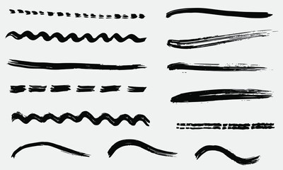 Grunge dry paint brush strokes, vector, isolated, hand drawn