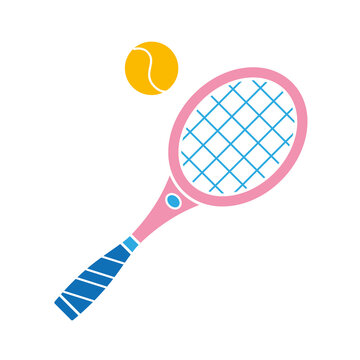 Pink tennis racket and ball icon isolated vector