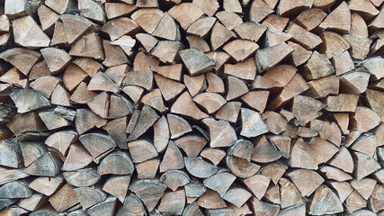 Close-up texture of pine logs prepared and folded neatly