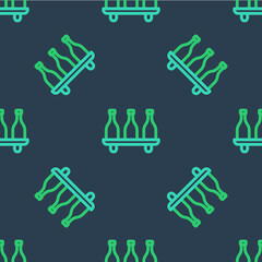 Obraz premium Line Bottle of wine icon isolated seamless pattern on blue background. Wine varieties. Vector