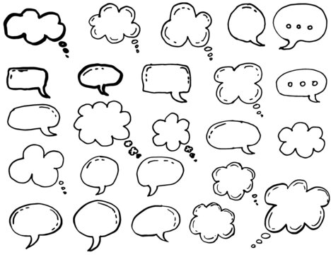 Dialog box icon, chat cartoon bubbles. Hand drawn set.