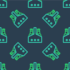 Line Pack of beer bottles icon isolated seamless pattern on blue background. Case crate beer box sign. Vector