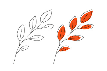 Leaves set. Isolated hand drawn illustration, doodles style on white background