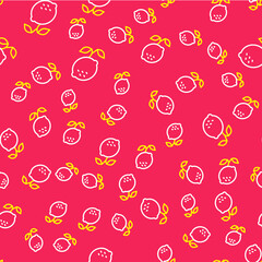 Line Lemon icon isolated seamless pattern on red background. Vector