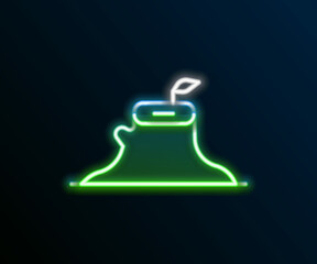 Glowing neon line Tree stump icon isolated on black background. Colorful outline concept. Vector