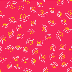 Line Snail icon isolated seamless pattern on red background. Vector