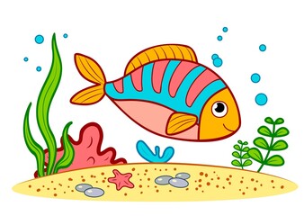 Cute fish at the bottom of sea. Fish underwater clipart