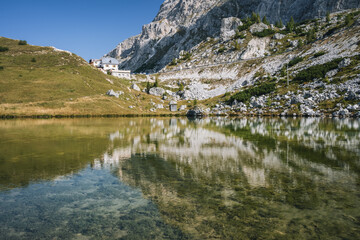 Naklejka na ściany i meble View at the Lake Valparola in Dolomites - South Tyrol,Italy