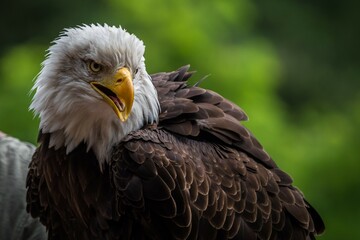 A bald eagle closeup in a falcrony in saarburg, copy space