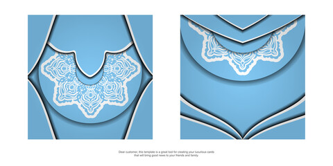 Blue color greeting card template with vintage white pattern for your brand.