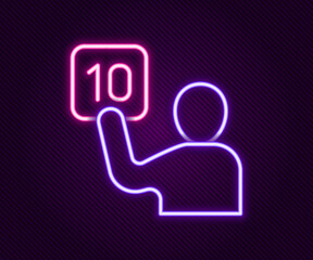 Glowing neon line Assessment of judges icon isolated on black background. Colorful outline concept. Vector