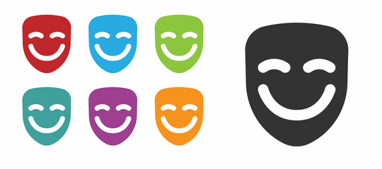 Black Comedy theatrical mask icon isolated on white background. Set icons colorful. Vector