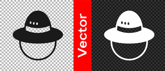 Black Camping hat icon isolated on transparent background. Beach hat panama. Explorer travelers hat for hunting, hiking, tourism. Vector