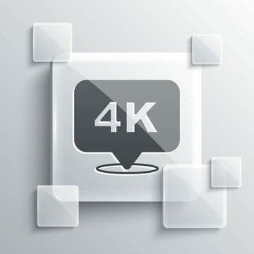 Grey 4k Ultra HD icon isolated on grey background. Square glass panels. Vector