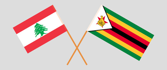 Crossed flags of the Lebanon and Zimbabwe. Official colors. Correct proportion