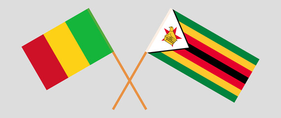 Crossed flags of Mali and Zimbabwe. Official colors. Correct proportion