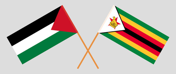 Crossed flags of Palestine and Zimbabwe. Official colors. Correct proportion