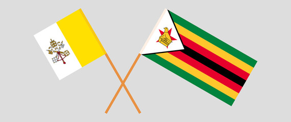 Crossed flags of Vatican and Zimbabwe. Official colors. Correct proportion