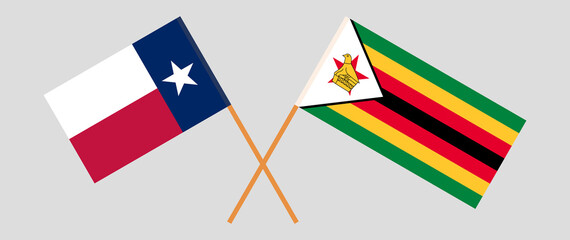 Fototapeta na wymiar Crossed flags of the State of Texas and Zimbabwe. Official colors. Correct proportion