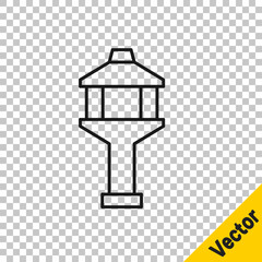 Black line Airport control tower icon isolated on transparent background. Vector