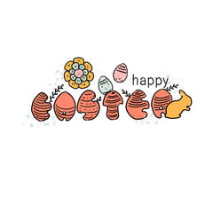 Happy Easter celebration postcard in doodle style