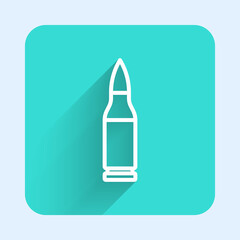 White line Bullet icon isolated with long shadow background. Green square button. Vector