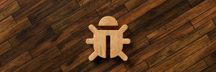 wooden bug icon on wooden background