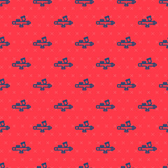 Naklejka premium Blue line Paint spray gun icon isolated seamless pattern on red background. Vector