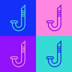 Pop art line Snorkel icon isolated on color background. Diving underwater equipment. Vector