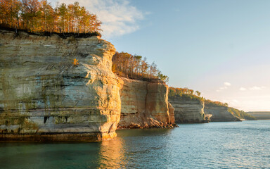 Pictured Rocks along the shore of Lake Superior on autumn