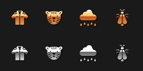 Set Shirt, Tiger head, Cloud with rain and Mosquito icon. Vector