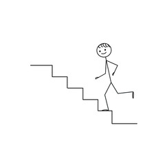 Happy man silhouette climbing up the career ladder, the figure of a man pictogram on the stairs isolated on a white background