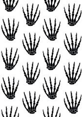 Vector seamless pattern of hand drawn doodle sketch black skeleton hand isolated on white background