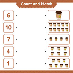 Fototapeta premium Count and match, count the number of Tea Cup and match with the right numbers. Educational children game, printable worksheet, vector illustration