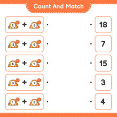 Count and match, count the number of Hat and match with the right numbers. Educational children game, printable worksheet, vector illustration