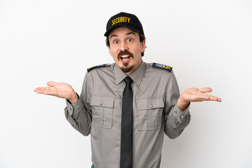 Young caucasian security man isolated on white background with shocked facial expression