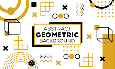 Obraz premium Memphis abstract geometric background with yellow and black color, retro elements for web, vintage, advertisement, commercial banner, poster, invitation, billboard, sale.collection trendy vector 